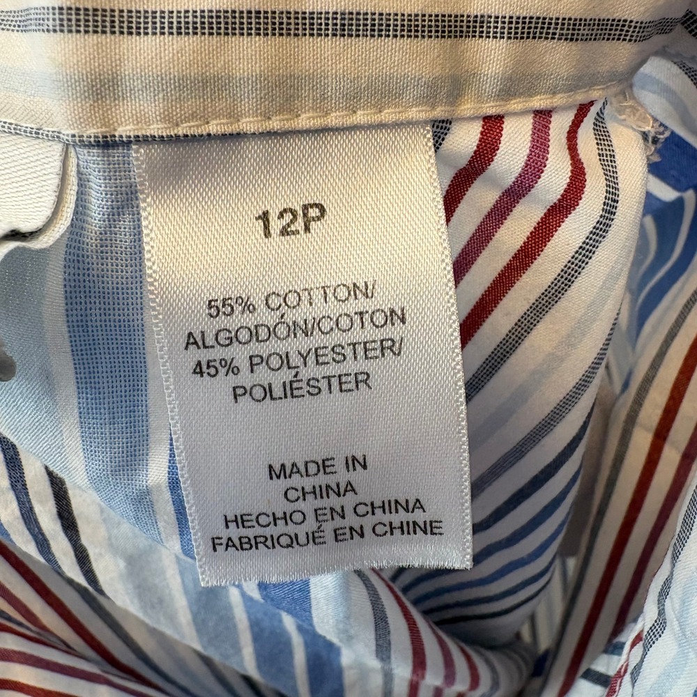 Alfred Dunner Women 12P Nautical Sailboat Striped Roll Tab Sleeve Shirt Blue - Picture 12 of 14